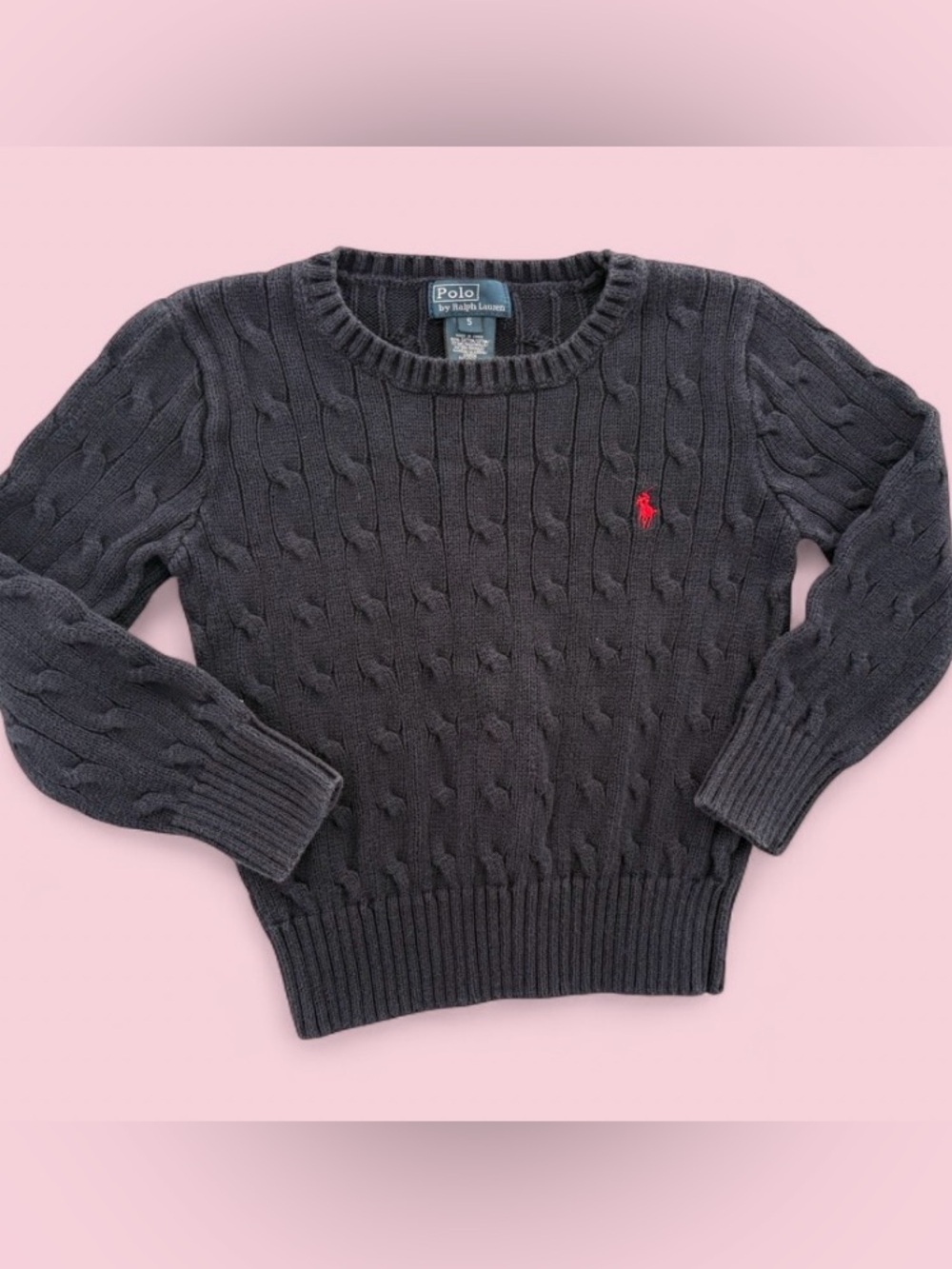 Polo Ralph Lauren Boys Cotton Preppy Classic Navy Cable Knit Sweater Size 5